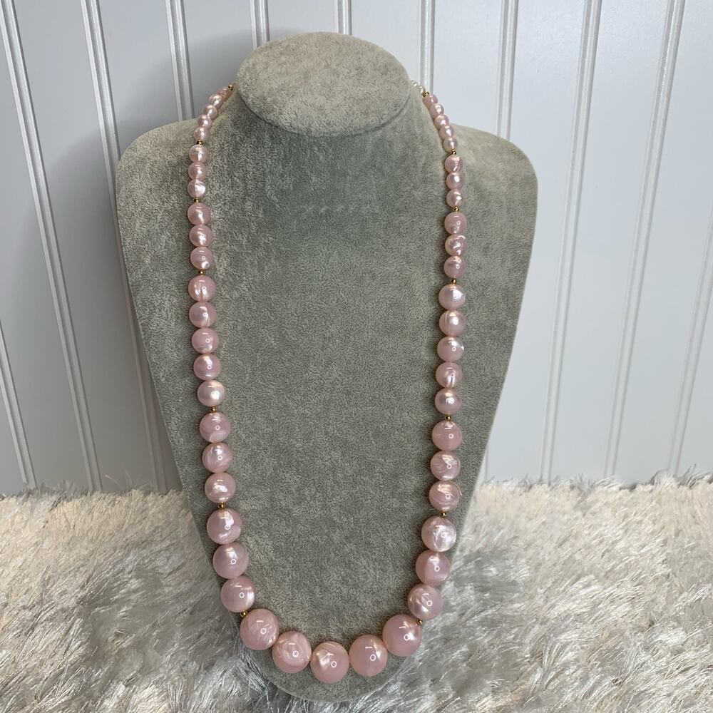 Vintage Monet Pale Pink Pastel Pink Swirl Lucite Beads,Chunky Necklace 30"